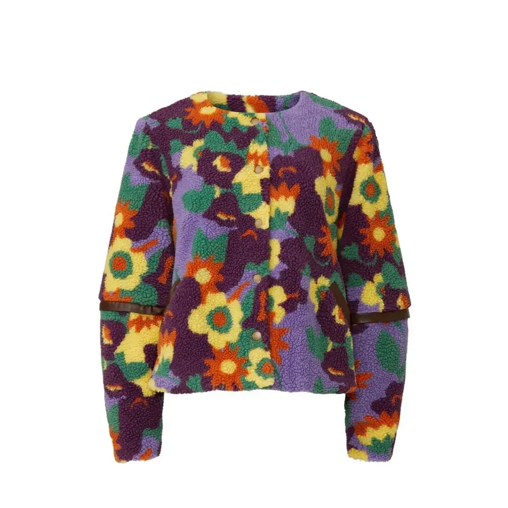 Anthropologie Hutch Women’s Medium Floral Faux Sherpa Jacket Maximalist Artsy - Picture 2 of 11